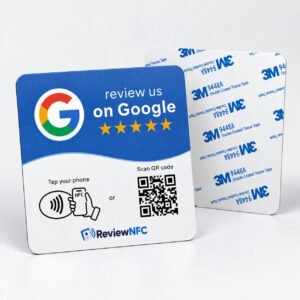 Google Review NFC bordje van 12 × 12 cm met QR-code en 3M 9448A-kleeflaag